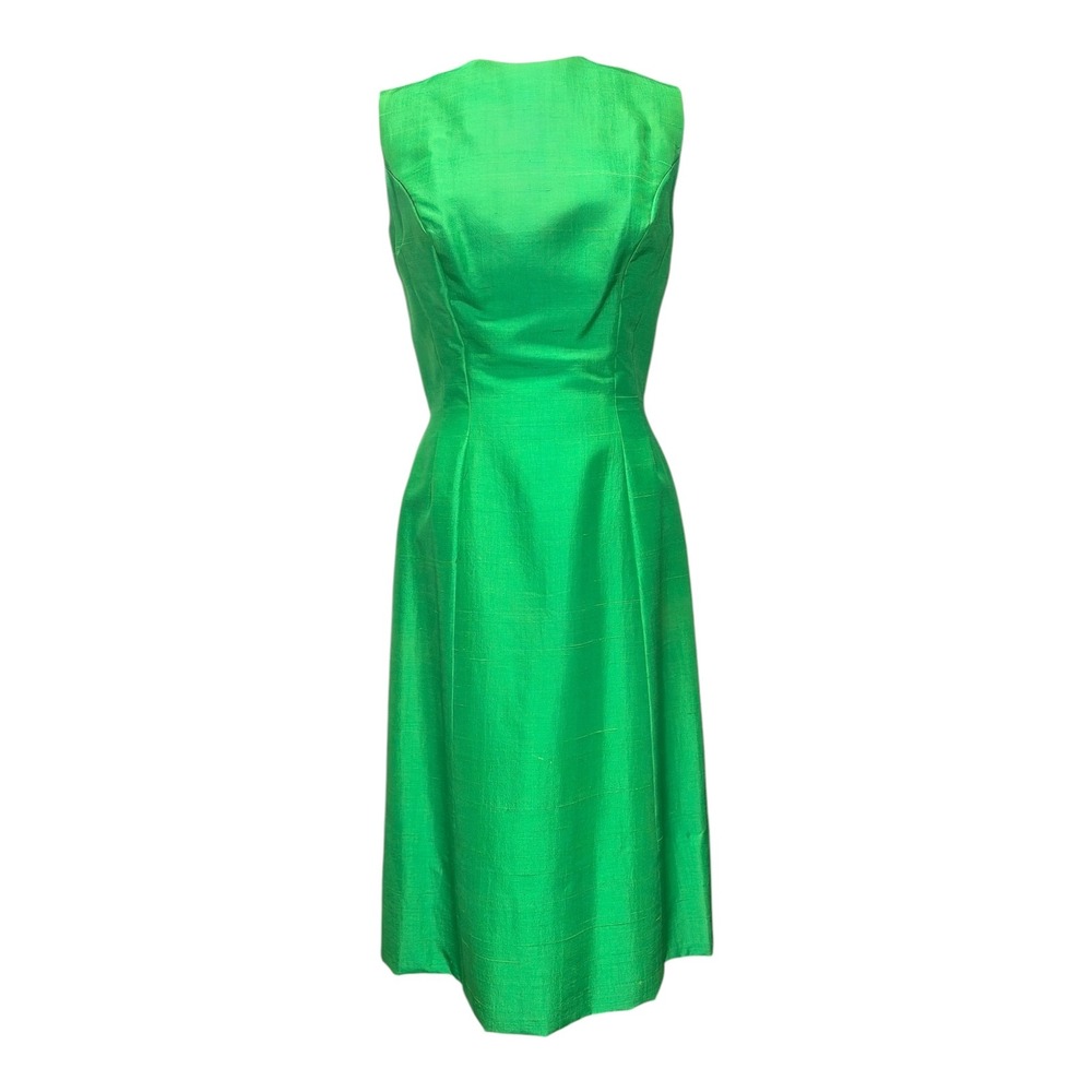 Vintage Emerald Green Silk Sleeveless Midi Dress Back Box Pleat Size S M